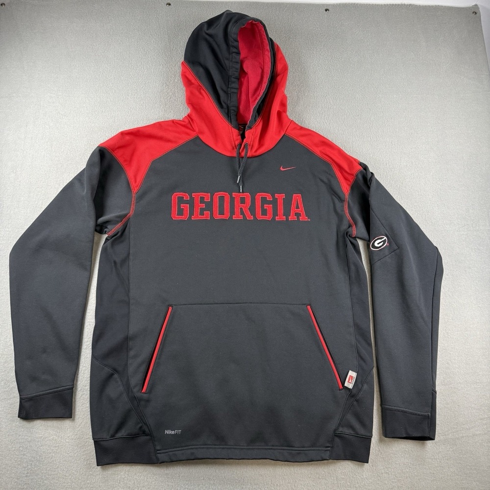 Vintage Nike Team Georgia Bulldogs Men'M NikeFIT Therma Hoodie Black Red NCAA